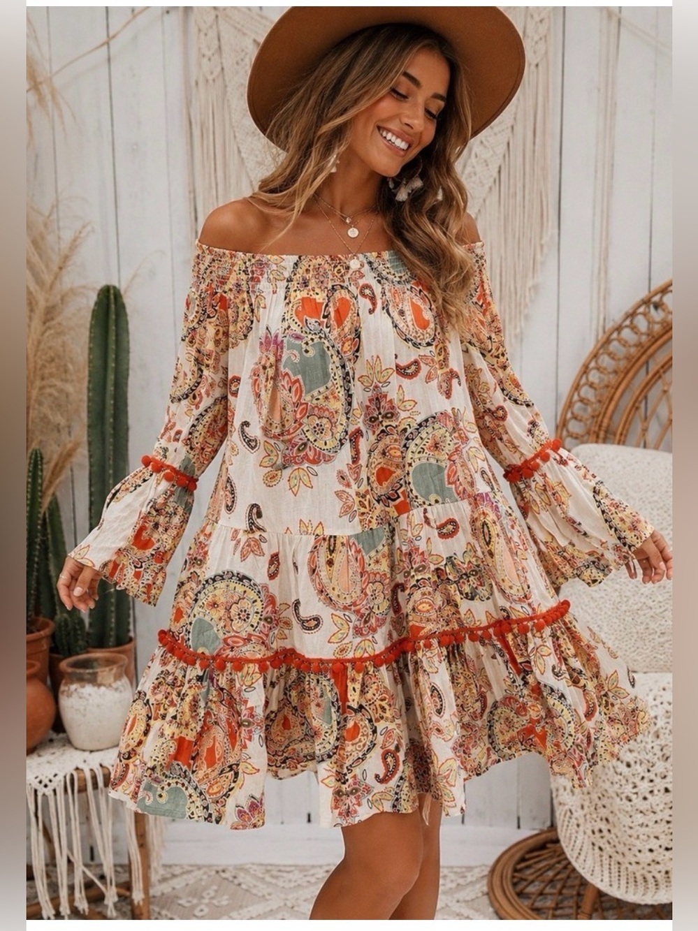 True Destination Bohemian One-Shoulder Paisley Mini Dress XS